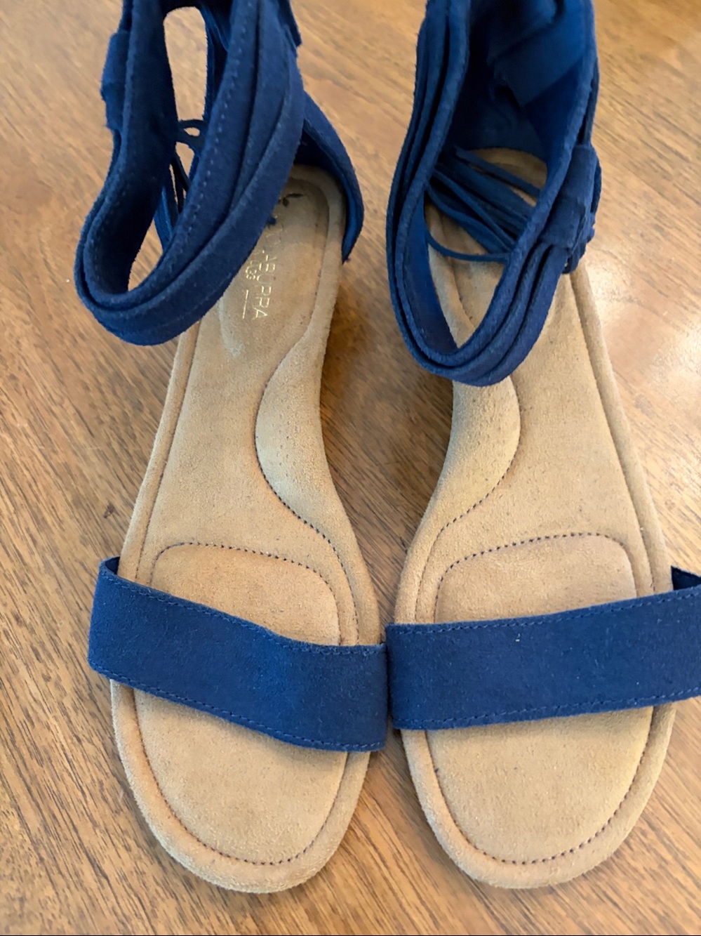Koolaburra Navy Suede Tassel Ankle-Wrap Sandals with Open Toe (NWOT)